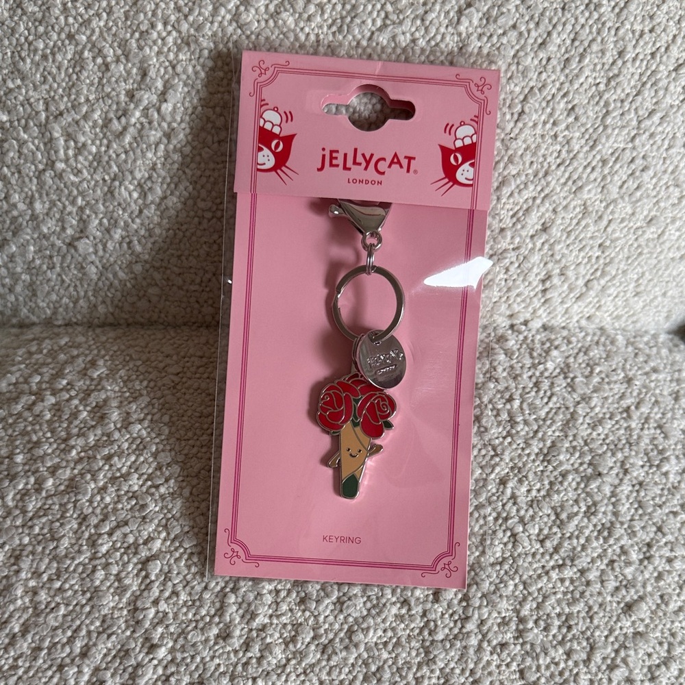 Jellycat Red Rose Bouquet Keychain with Silver Tone Hardware